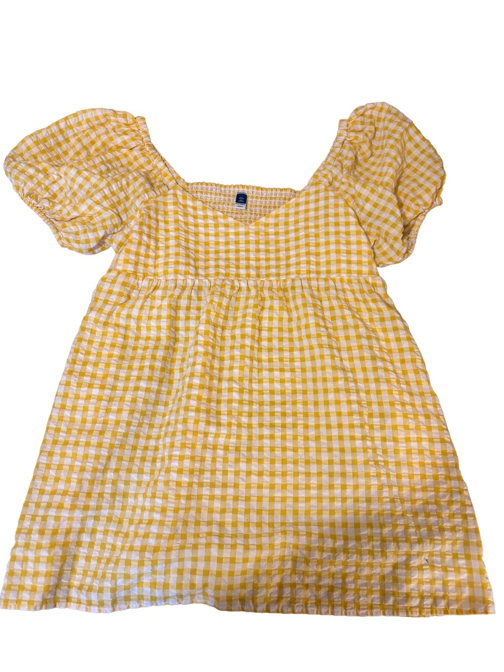 Old Navy Yellow & White Gingham Puff-Sleeve Dress